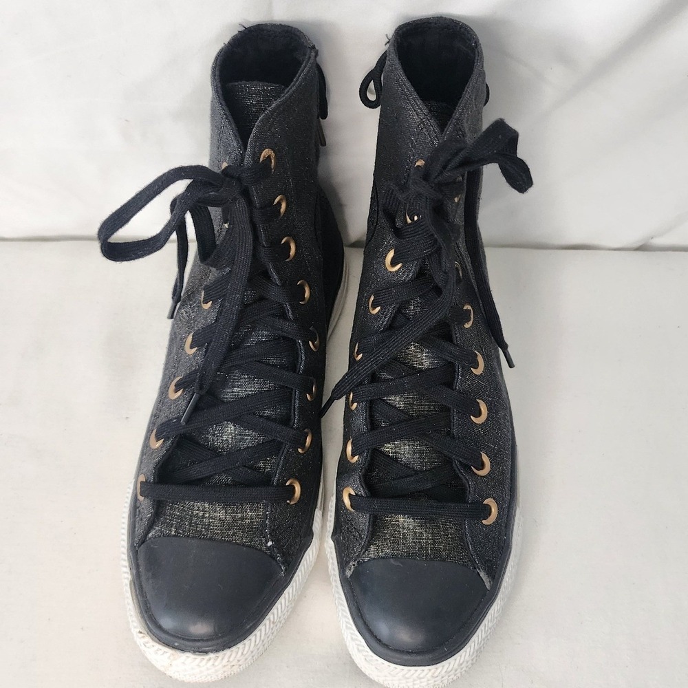 Converse Chuck Taylor All Star Black Gold Metallic Back Lace High Top 521216 7W - Picture 3 of 6
